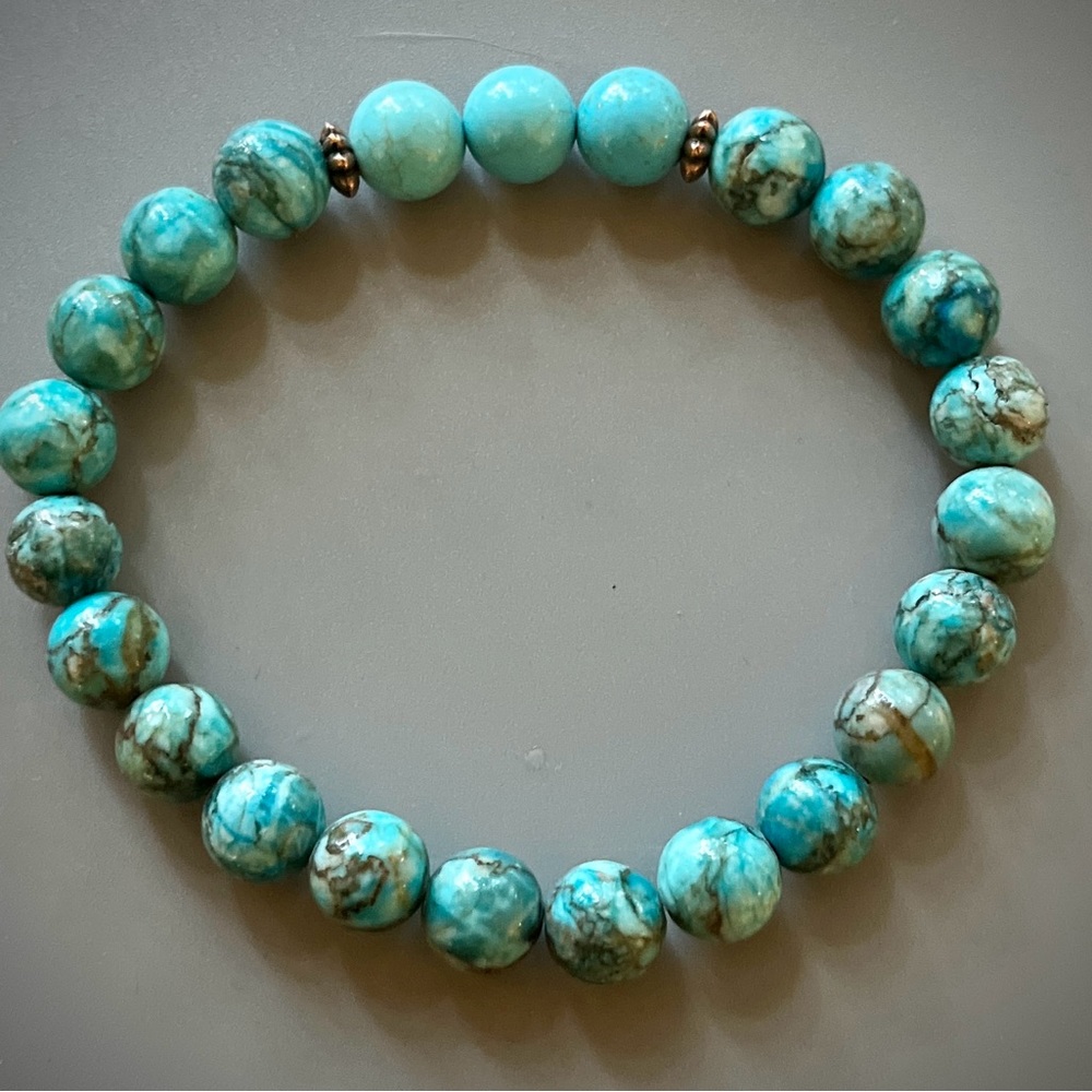Sky Blue Crazy Lace Calcite Handmade Bead Bracelet - Picture 4 of 5